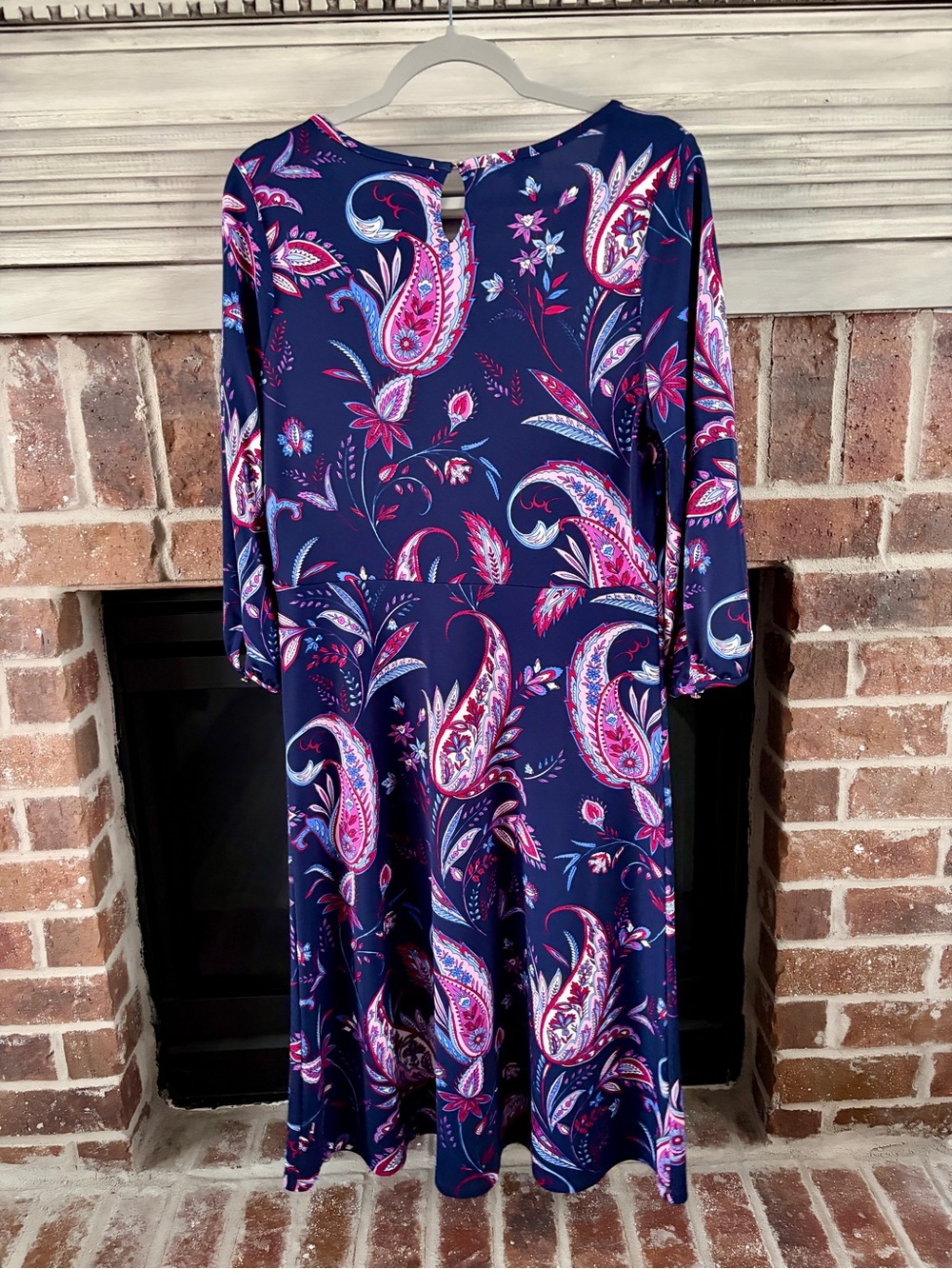 Talbots Navy Paisley Floral Fit-and-Flare Dress - Picture 2 of 4